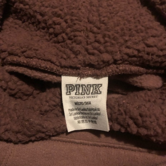 VS PINK Sherpa Hooded Sweatshirt Hoodie Slim Fit Cropped Glitter Graphic Sz S M - Picture 4 of 5